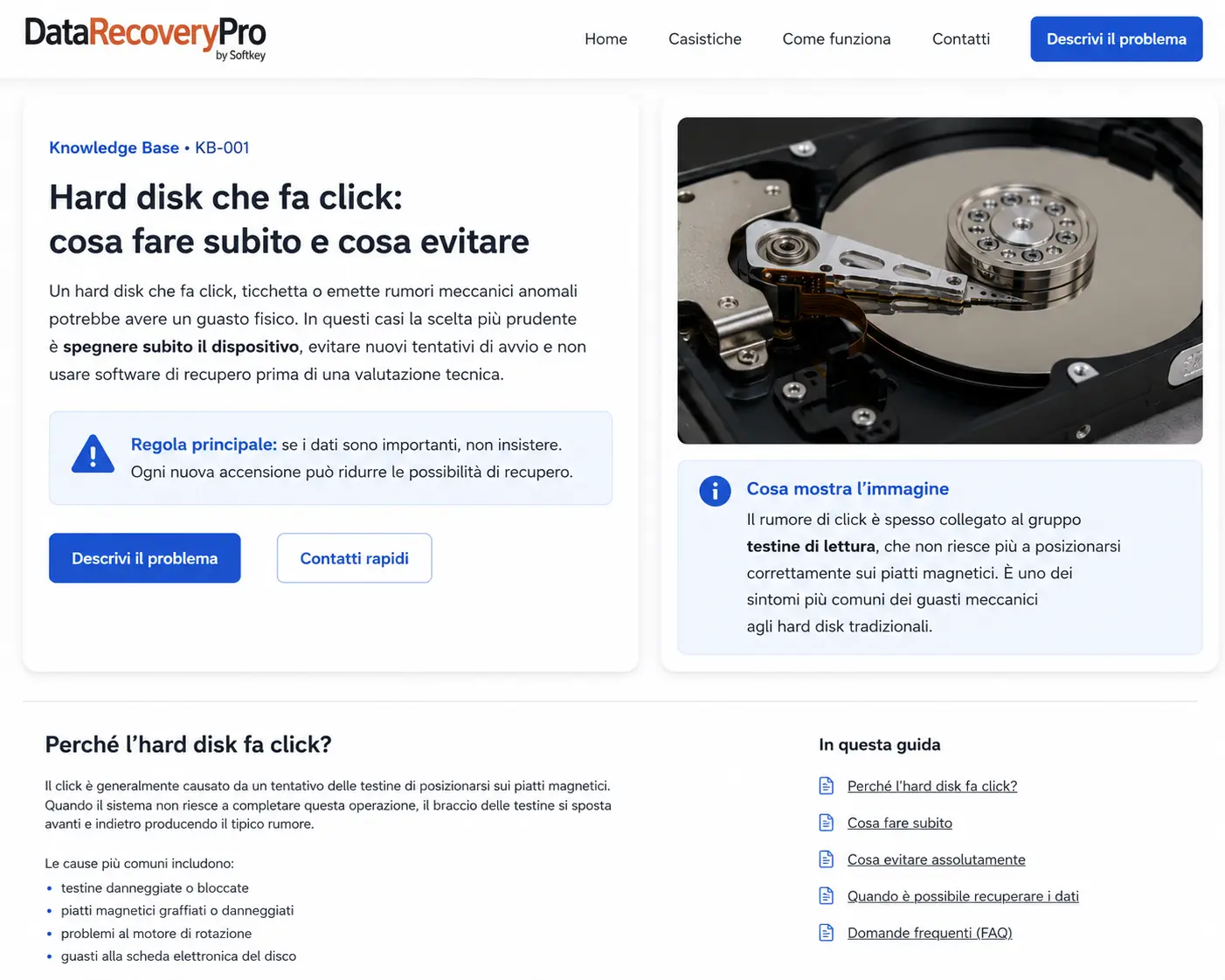 Hard disk aperto con testine di lettura sopra i piatti magnetici